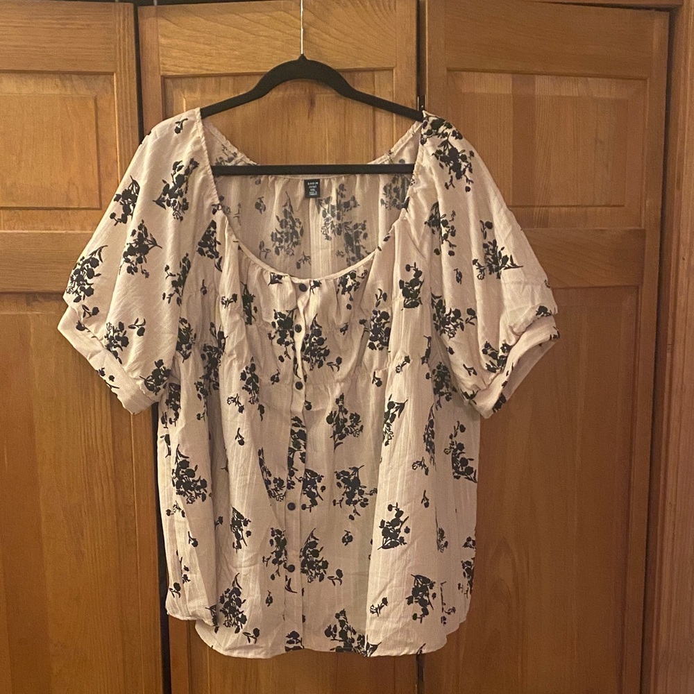 SHEIN Cream and Black Floral Blouse